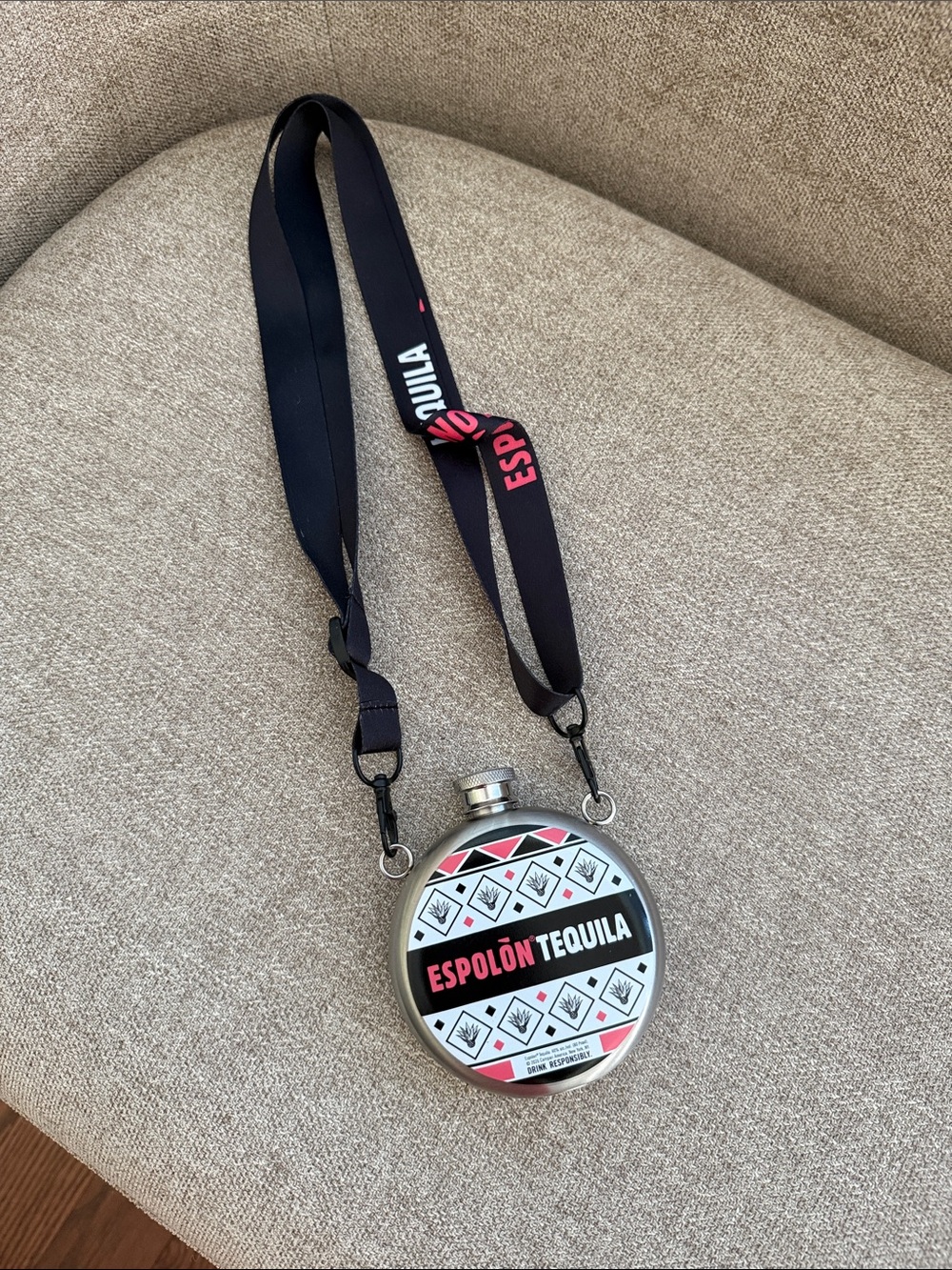 Branded Black and Pink Flask with Neck Strap